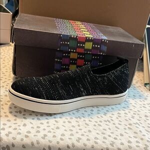 Bernie Mev Black and silver Leviah K Knit Slip-On Sneakers 34 NIB